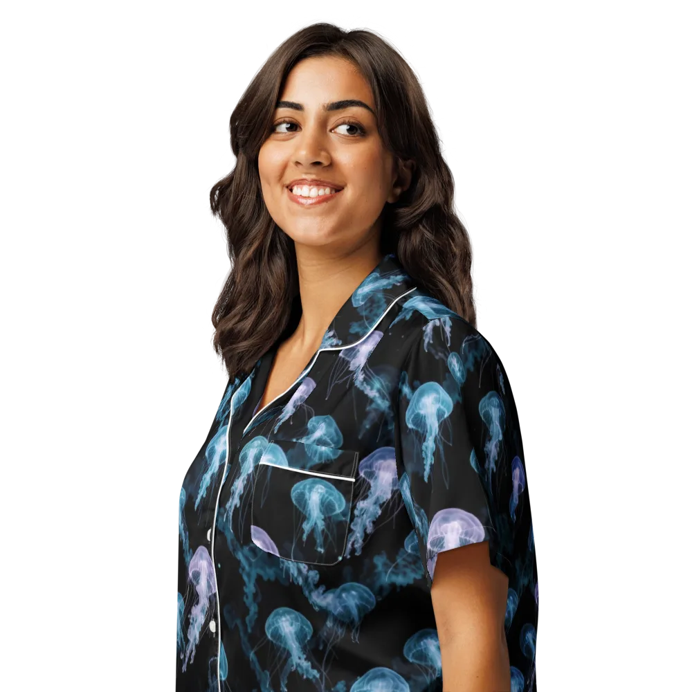 Abyssal Bloom on Women's Short Sleeve Pajama Top — Left Front
