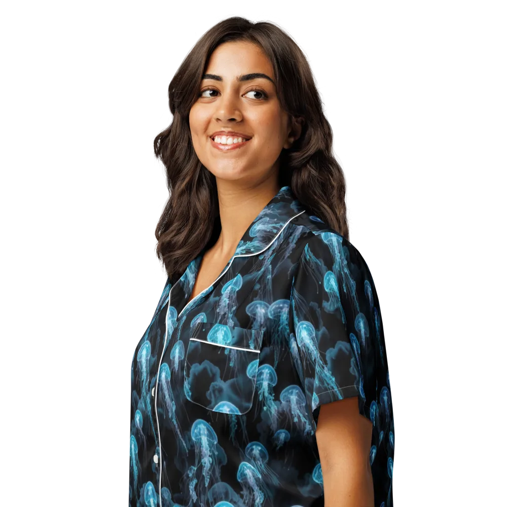 Azure Abyss on Women's Short Sleeve Pajama Top — Left Front