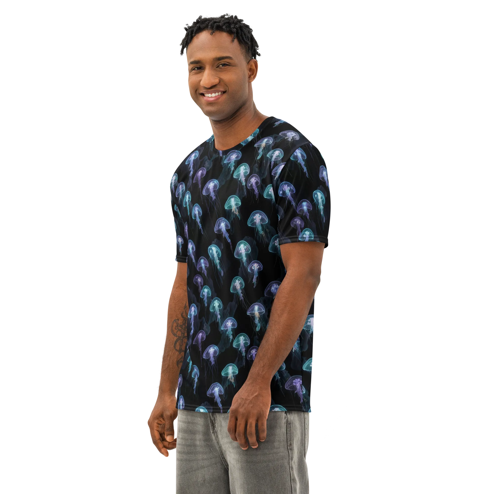 Abyssal Glow on Men's Cotton Crew Neck T-Shirt — Left Front