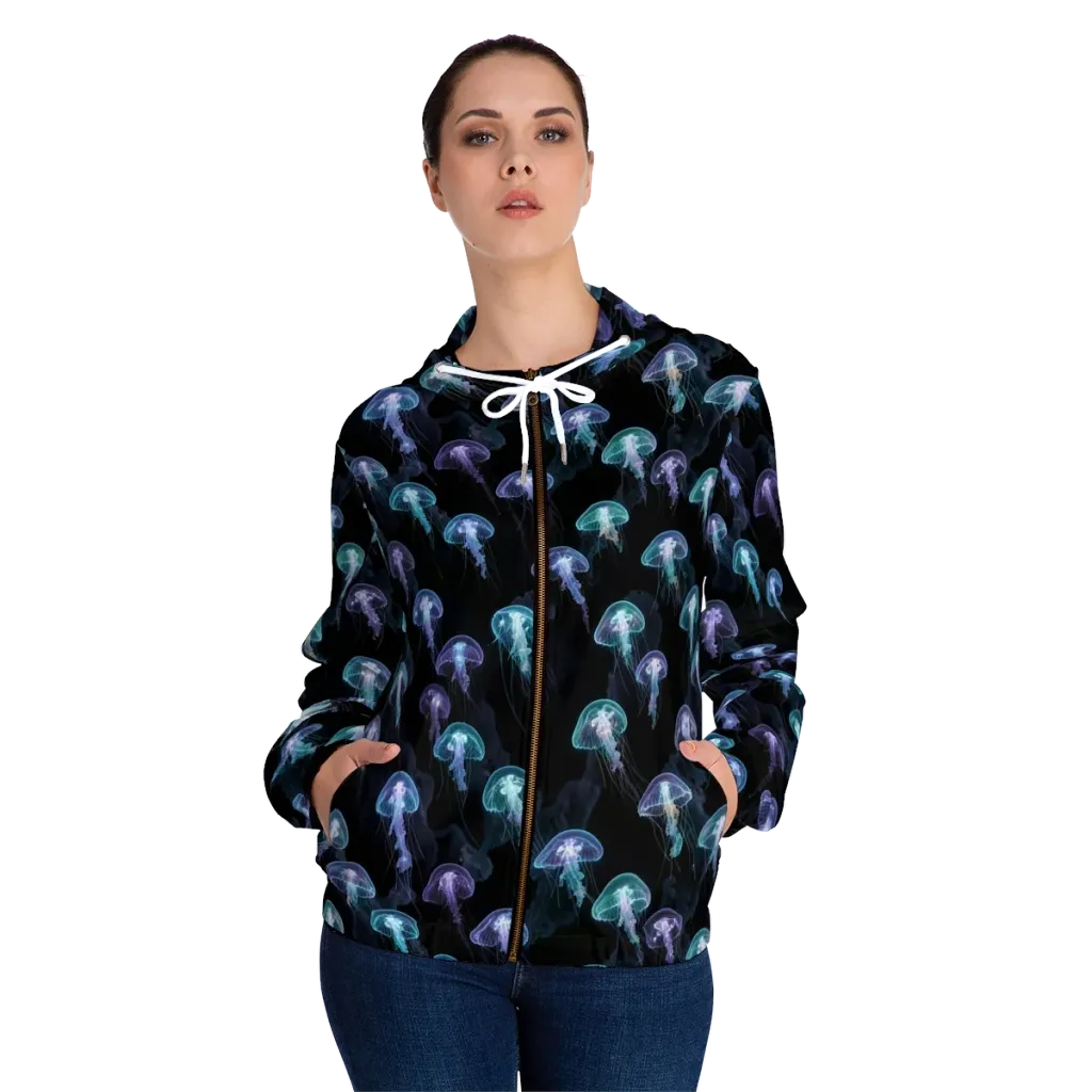Abyssal Glow on Women's Full-Zip Hoodie — Front On Person