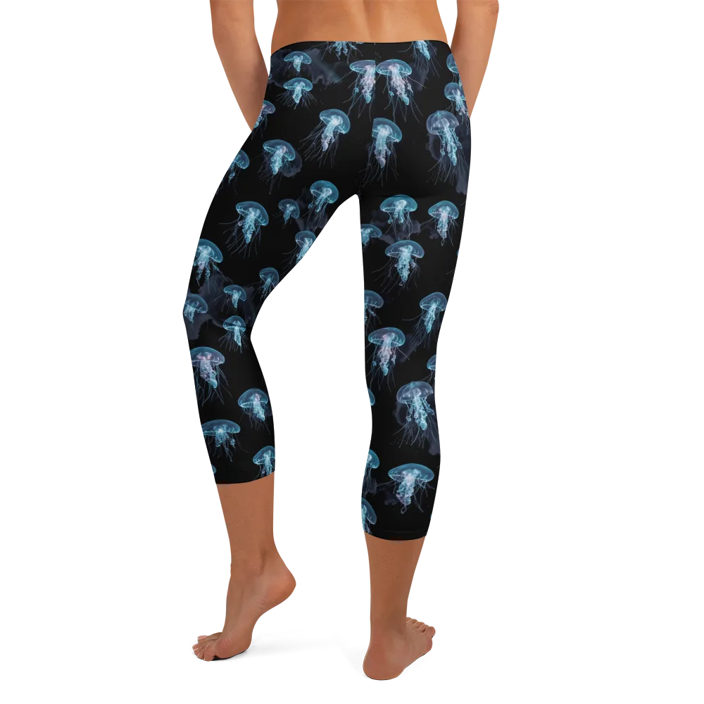 Moonlit Jellyfish on Capri Leggings — Back