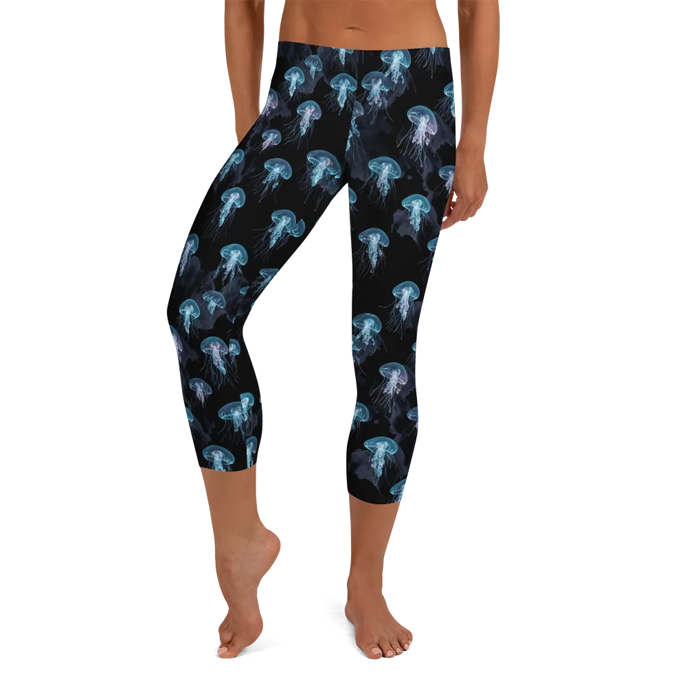 Moonlit Jellyfish on Capri Leggings — Front