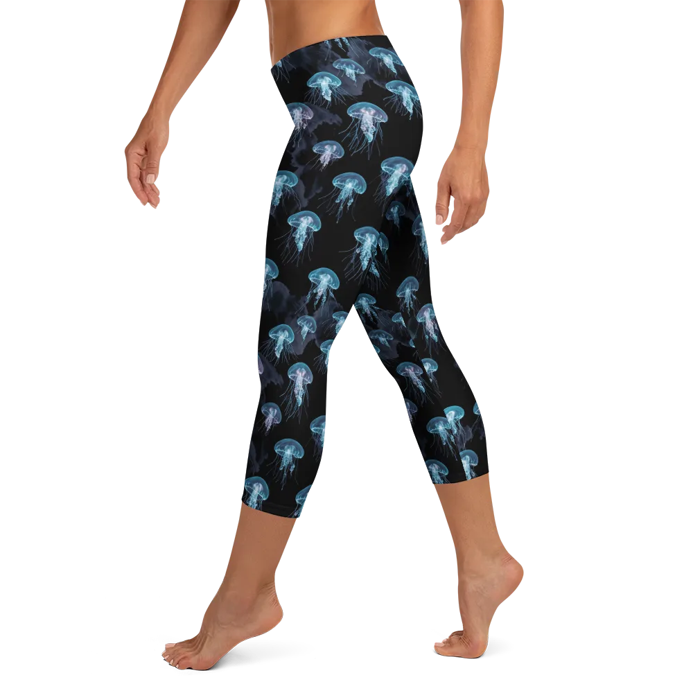 Moonlit Jellyfish on Capri Leggings — Left