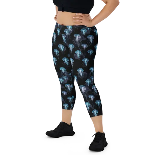 Moonlit Jellyfish on a Capri Leggings