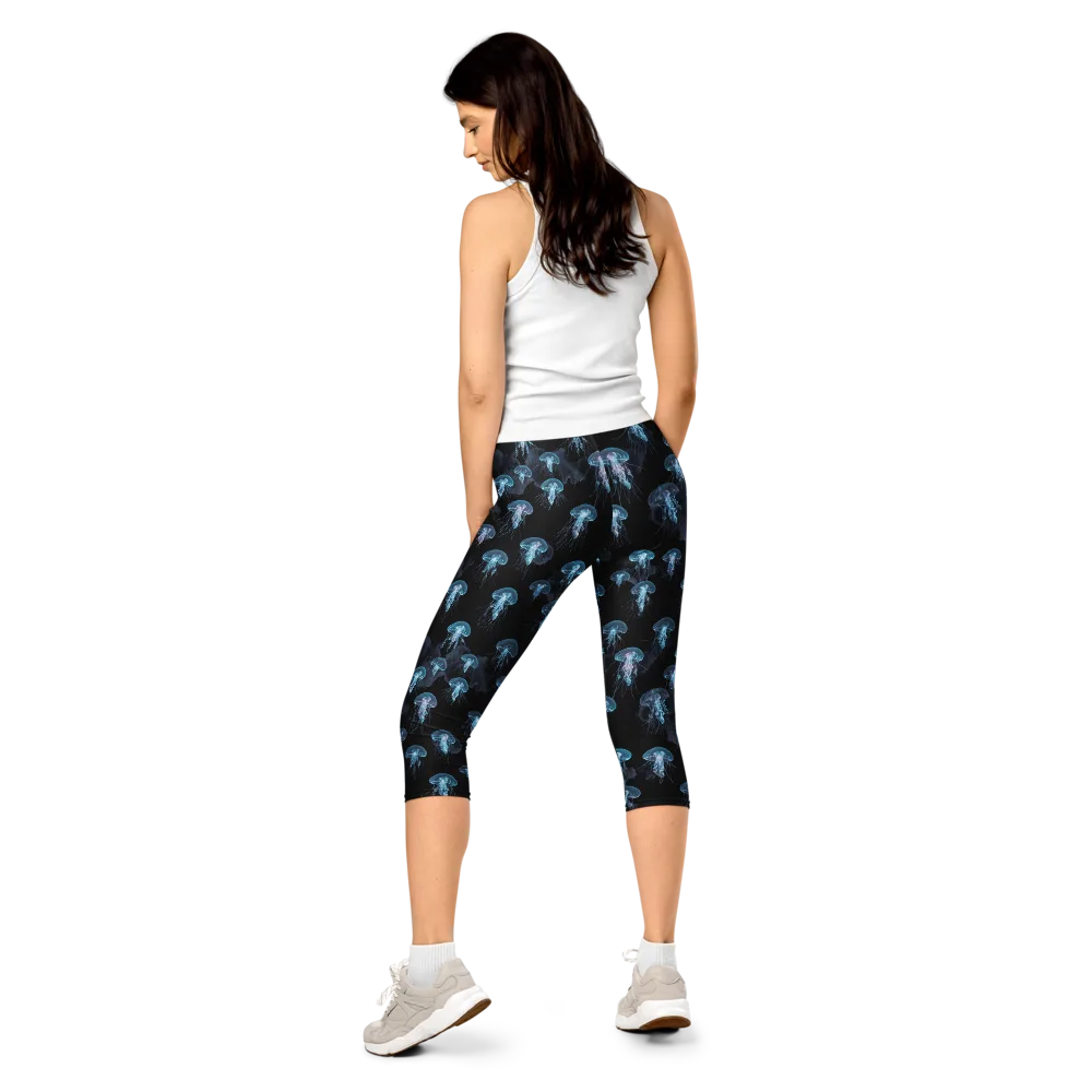 Moonlit Jellyfish on Capri Leggings — Back