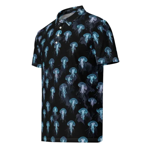 Moonlit Jellyfish on a Men's Slim Fit Polo Shirt