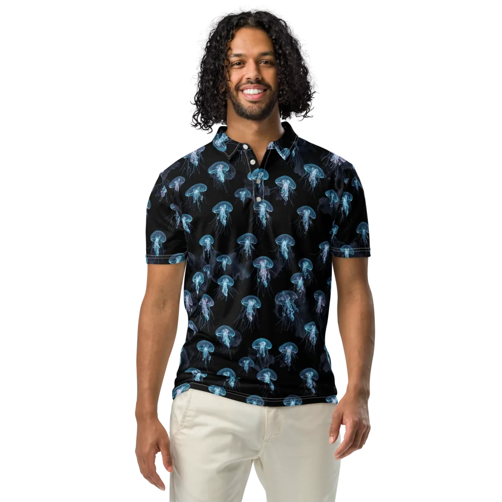 Moonlit Jellyfish on Men's Slim Fit Polo Shirt — Front