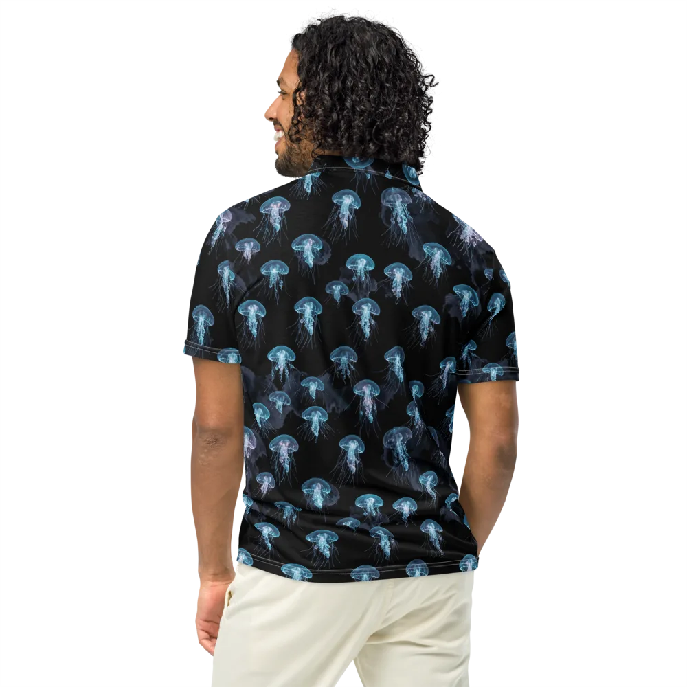 Moonlit Jellyfish on Men's Slim Fit Polo Shirt — Back