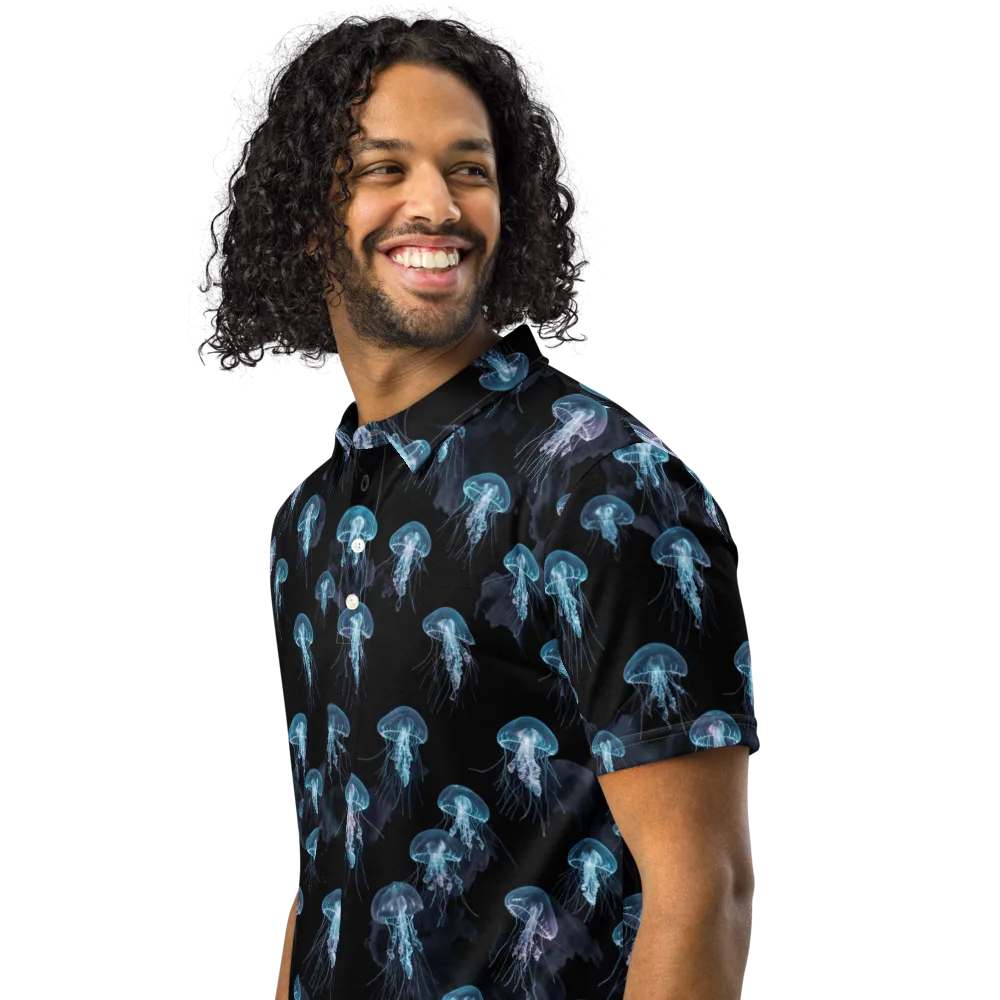 Moonlit Jellyfish on Men's Slim Fit Polo Shirt — Left Front