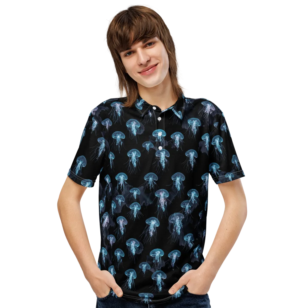 Moonlit Jellyfish on Men's Slim Fit Polo Shirt — Front
