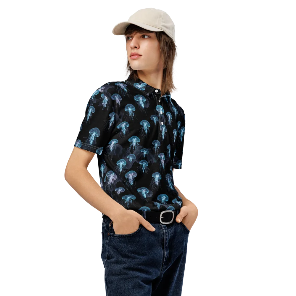 Moonlit Jellyfish on Men's Slim Fit Polo Shirt — Right Front