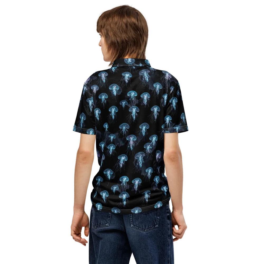 Moonlit Jellyfish on Men's Slim Fit Polo Shirt — Back