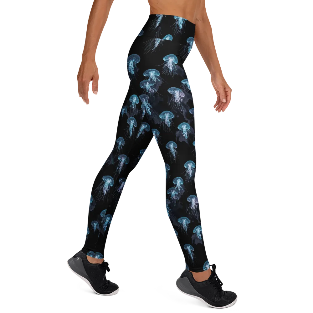Moonlit Jellyfish on Yoga Leggings — Right