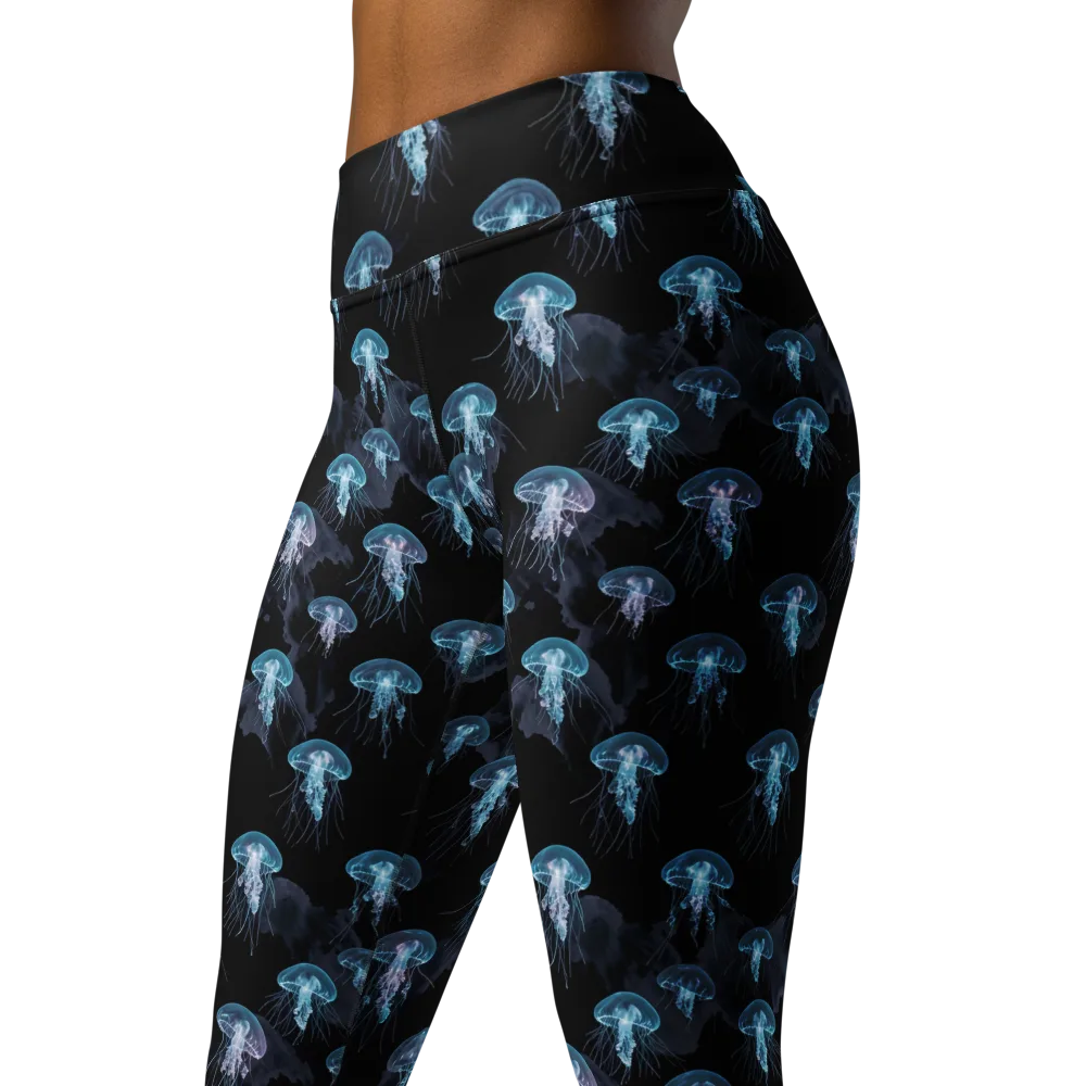 Moonlit Jellyfish on Yoga Leggings — Left Front