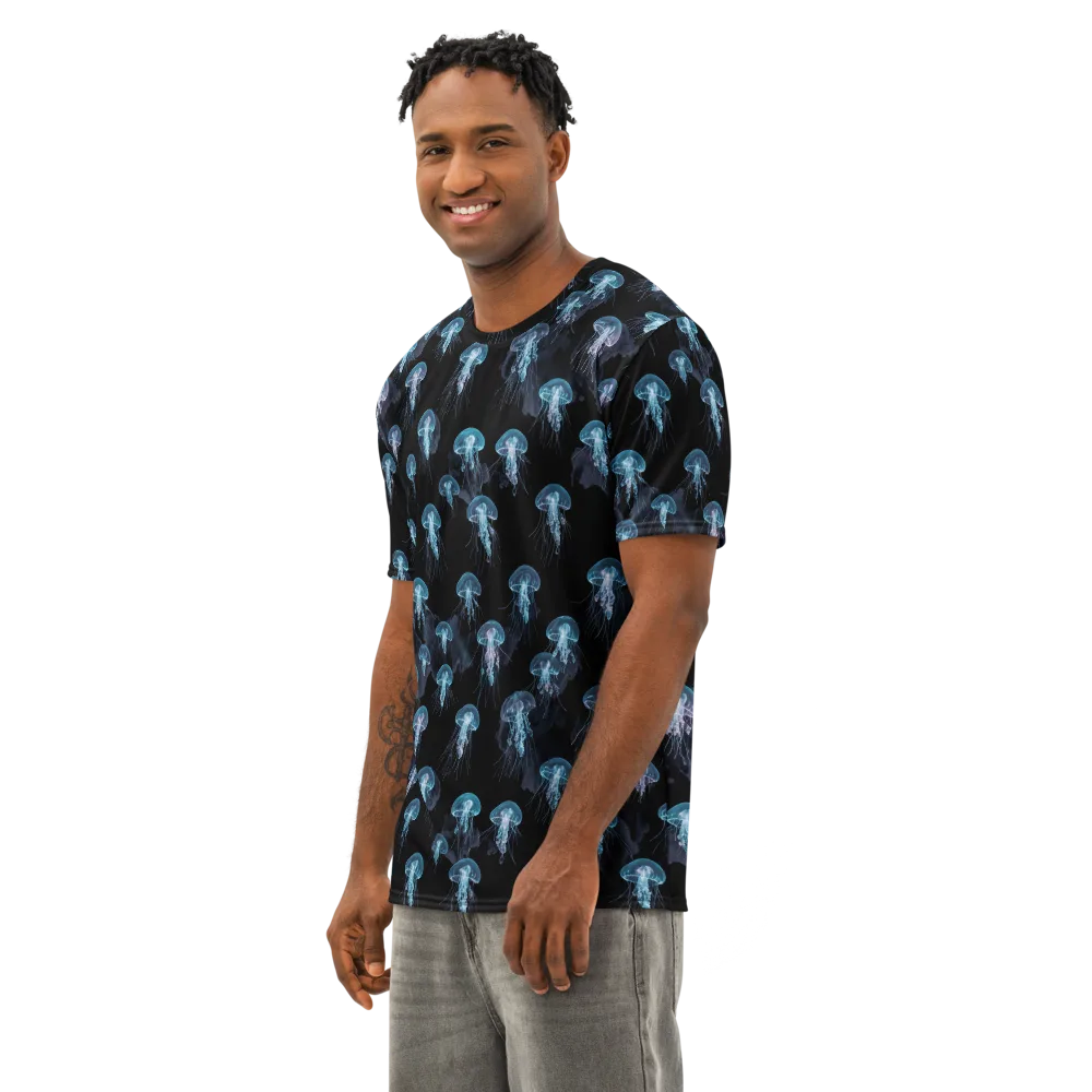 Moonlit Jellyfish on Men's Cotton Crew Neck T-Shirt — Left Front