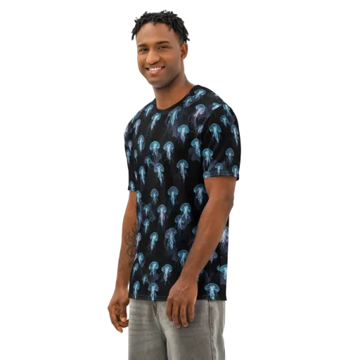 Moonlit Jellyfish on a Men's Cotton Crew Neck T-Shirt
