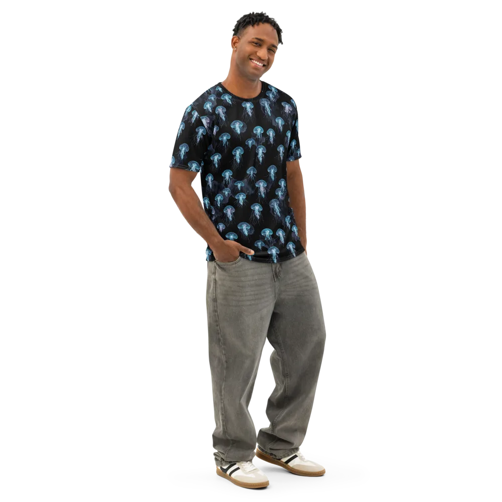 Moonlit Jellyfish on Men's Cotton Crew Neck T-Shirt — Right Front