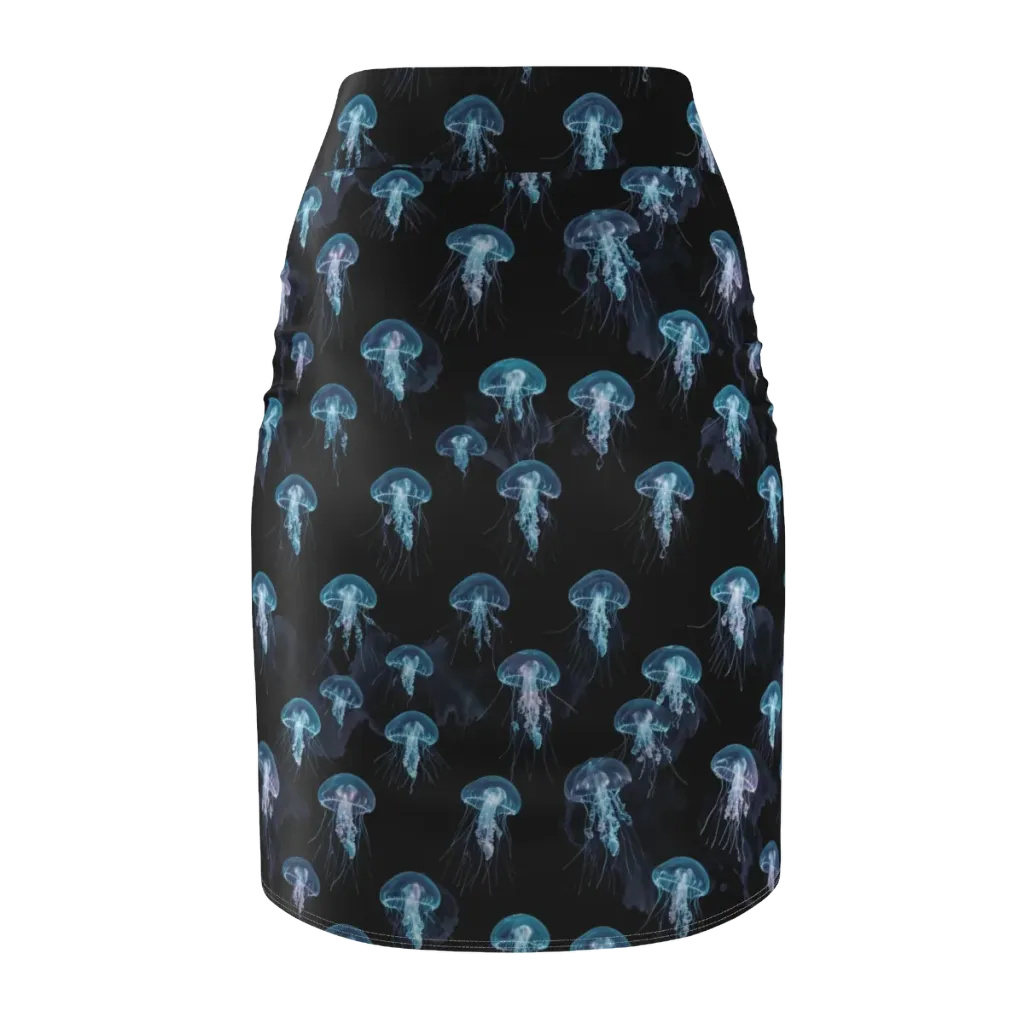 Moonlit Jellyfish on Pencil Skirt — Back