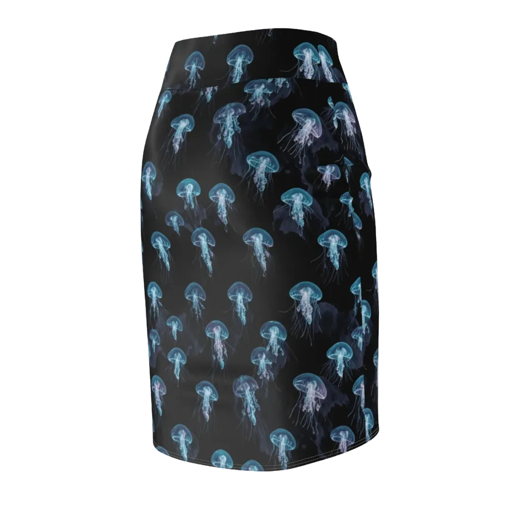 Moonlit Jellyfish on Pencil Skirt — Back Side