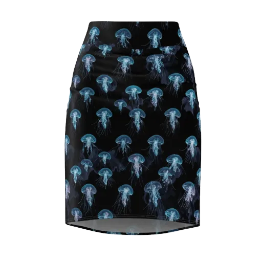 Moonlit Jellyfish on a Pencil Skirt