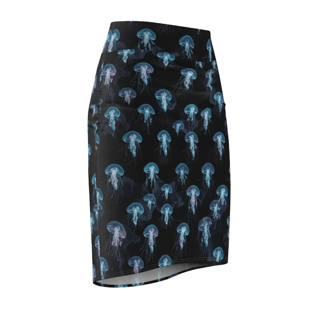 Moonlit Jellyfish on Pencil Skirt — Front Side