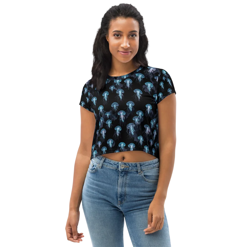 Moonlit Jellyfish on Crop Tee — Front