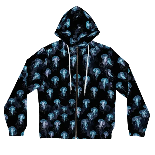 Moonlit Jellyfish on a Women's Full-Zip Hoodie
