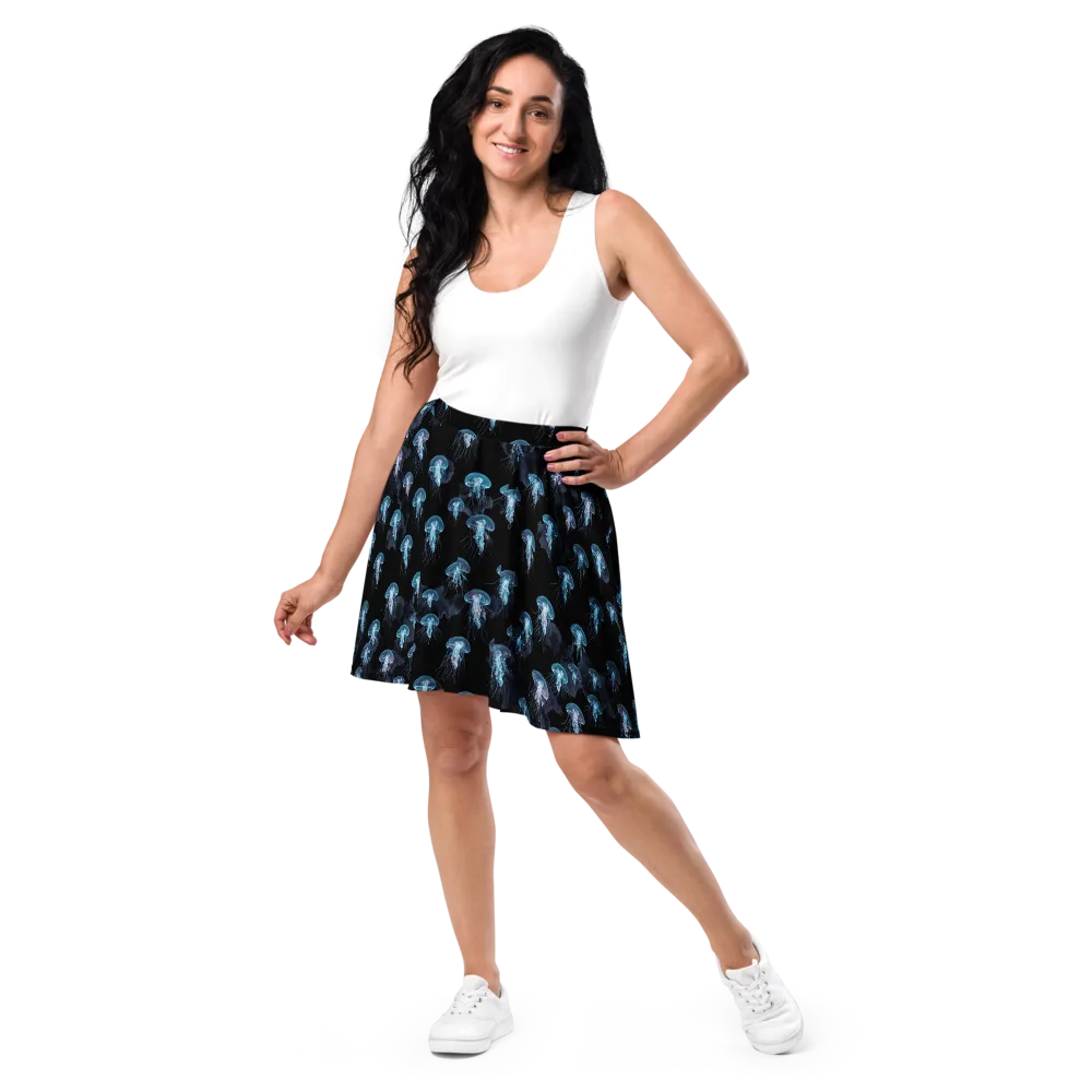 Moonlit Jellyfish on Skater Skirt — Front