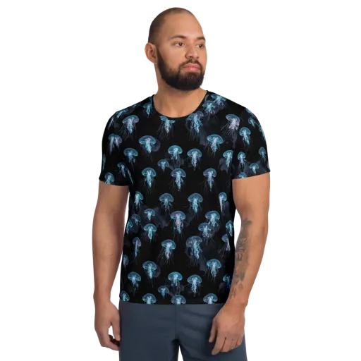 Moonlit Jellyfish on a Men's Athletic T-Shirt