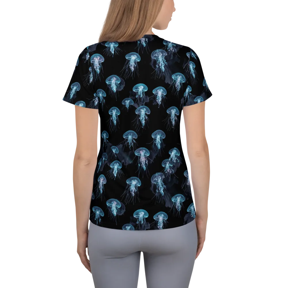 Moonlit Jellyfish on Women's Athletic T-Shirt — Back