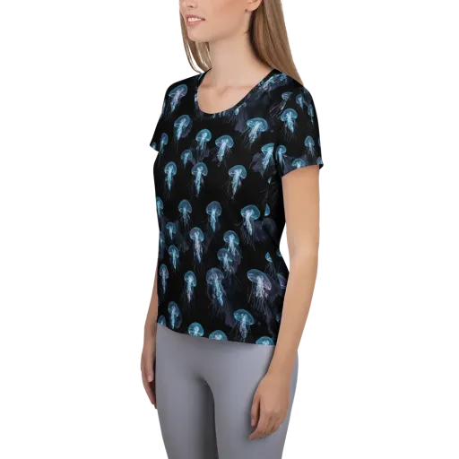 Moonlit Jellyfish on a Women's Athletic T-Shirt