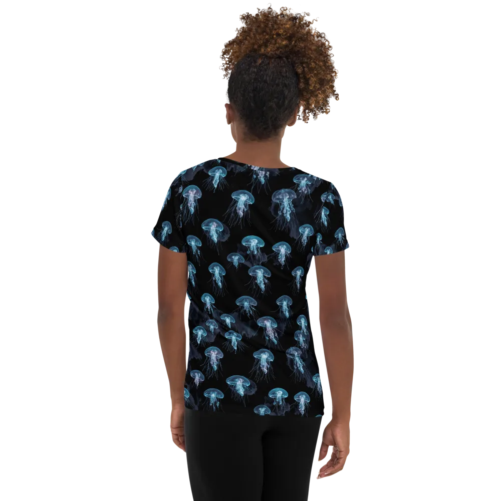 Moonlit Jellyfish on Women's Athletic T-Shirt — Back