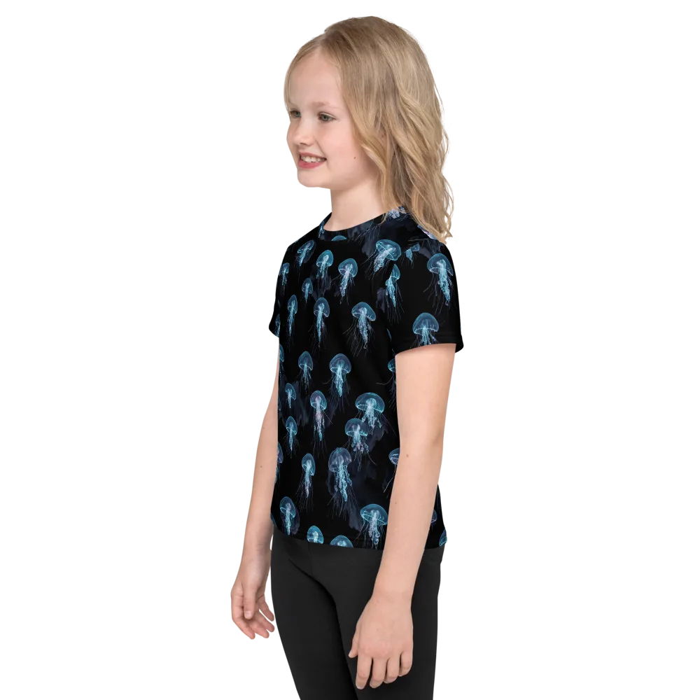 Moonlit Jellyfish on Kids Crew Neck T-Shirt — Left