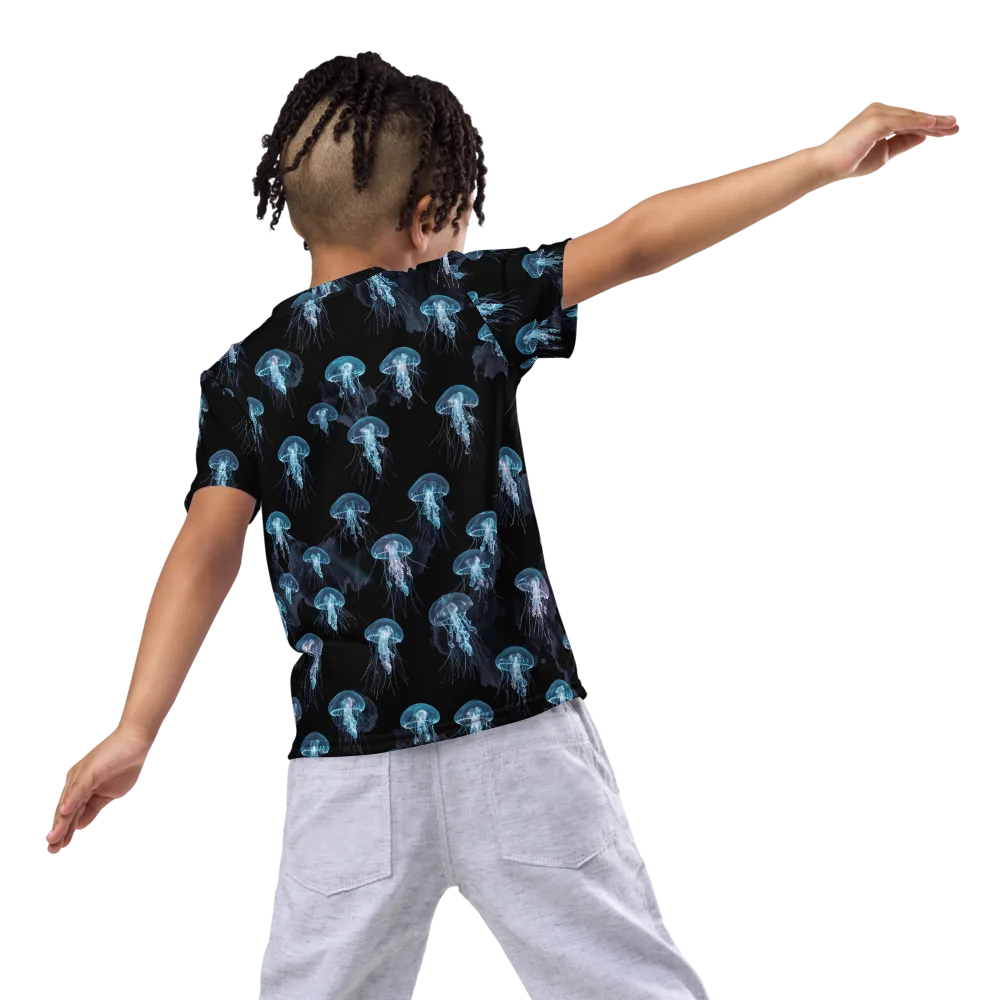 Moonlit Jellyfish on Kids Crew Neck T-Shirt — Back