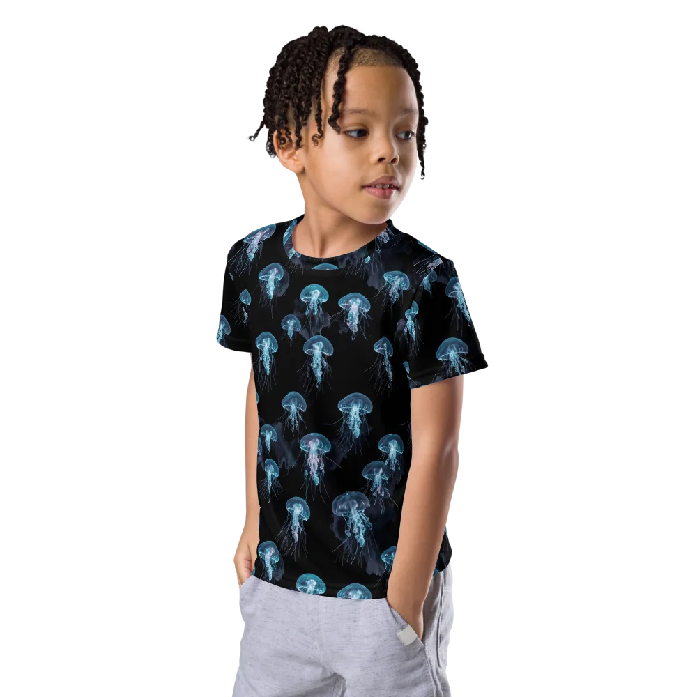 Moonlit Jellyfish on Kids Crew Neck T-Shirt — Left Front