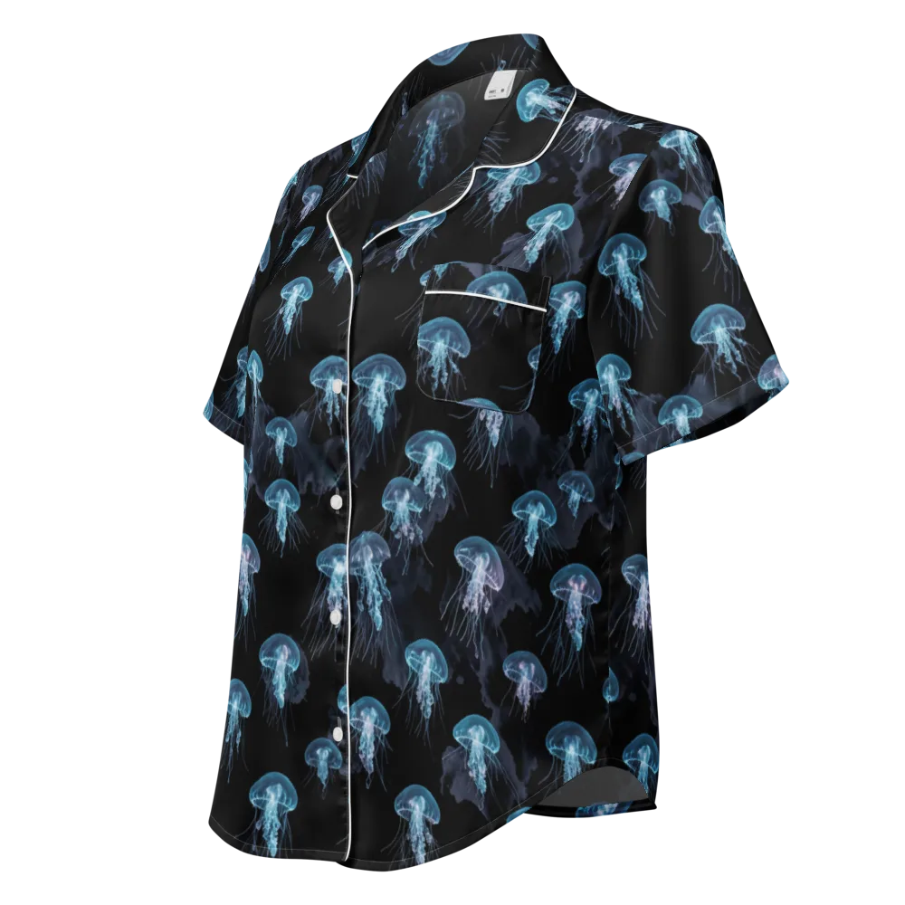 Moonlit Jellyfish on Women's Short Sleeve Pajama Top — Left Front