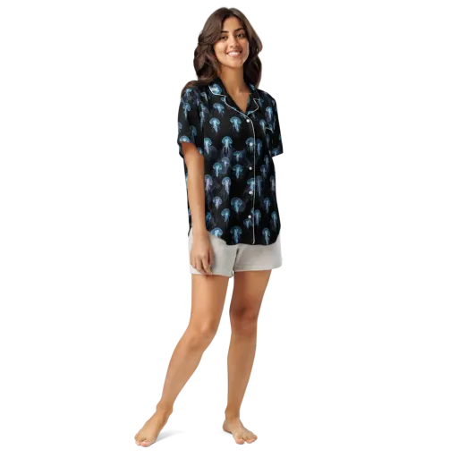 Moonlit Jellyfish on a Women's Short Sleeve Pajama Top