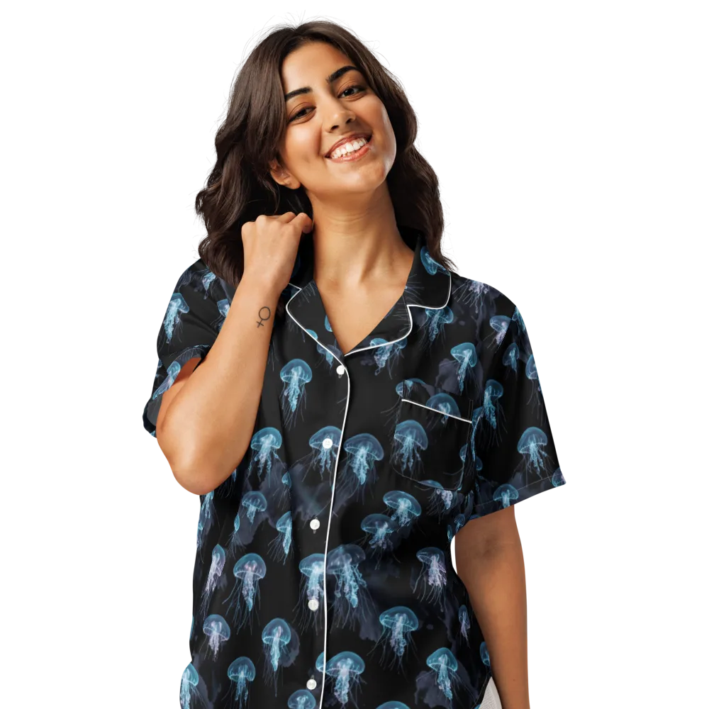 Moonlit Jellyfish on Women's Short Sleeve Pajama Top — Front