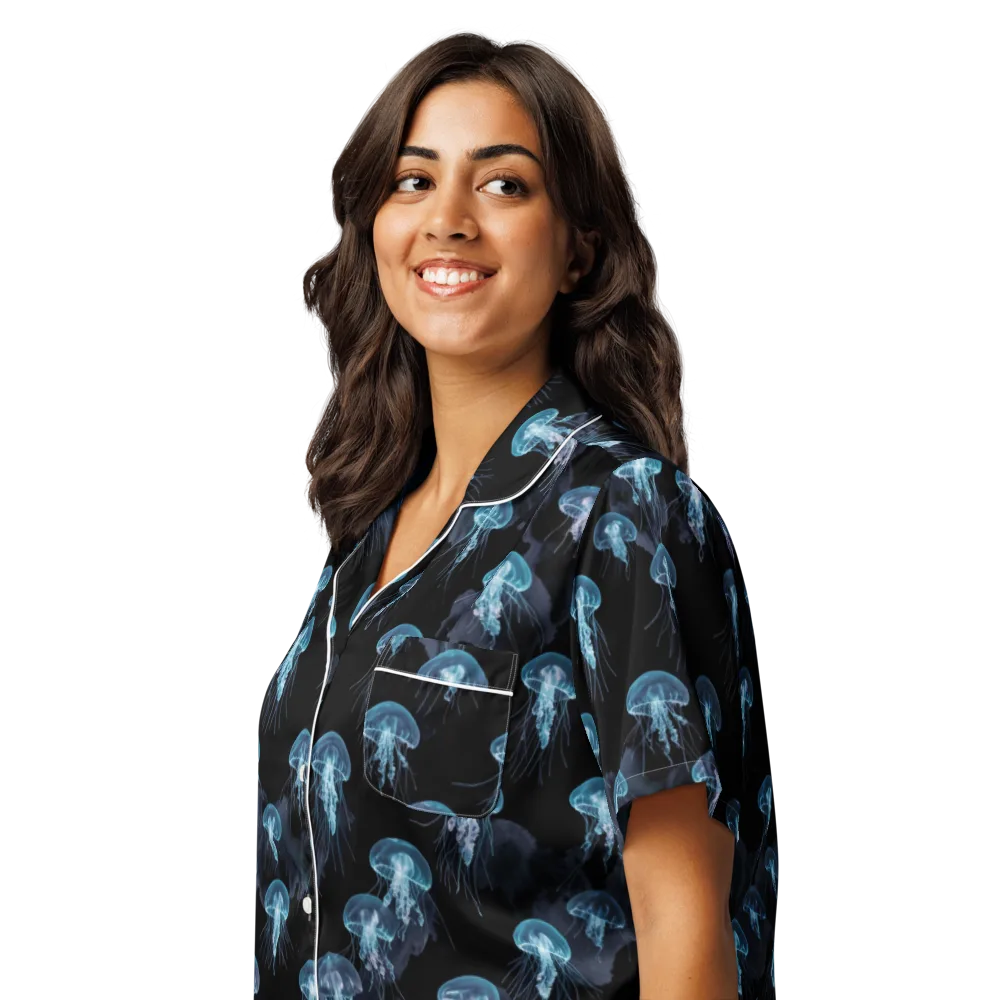 Moonlit Jellyfish on Women's Short Sleeve Pajama Top — Left Front