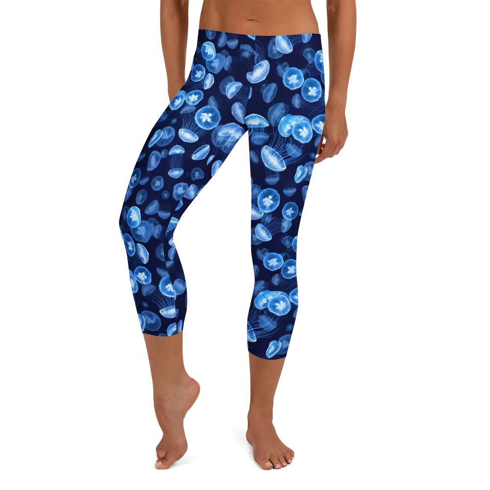 Moonlit Medusae on Capri Leggings — Front