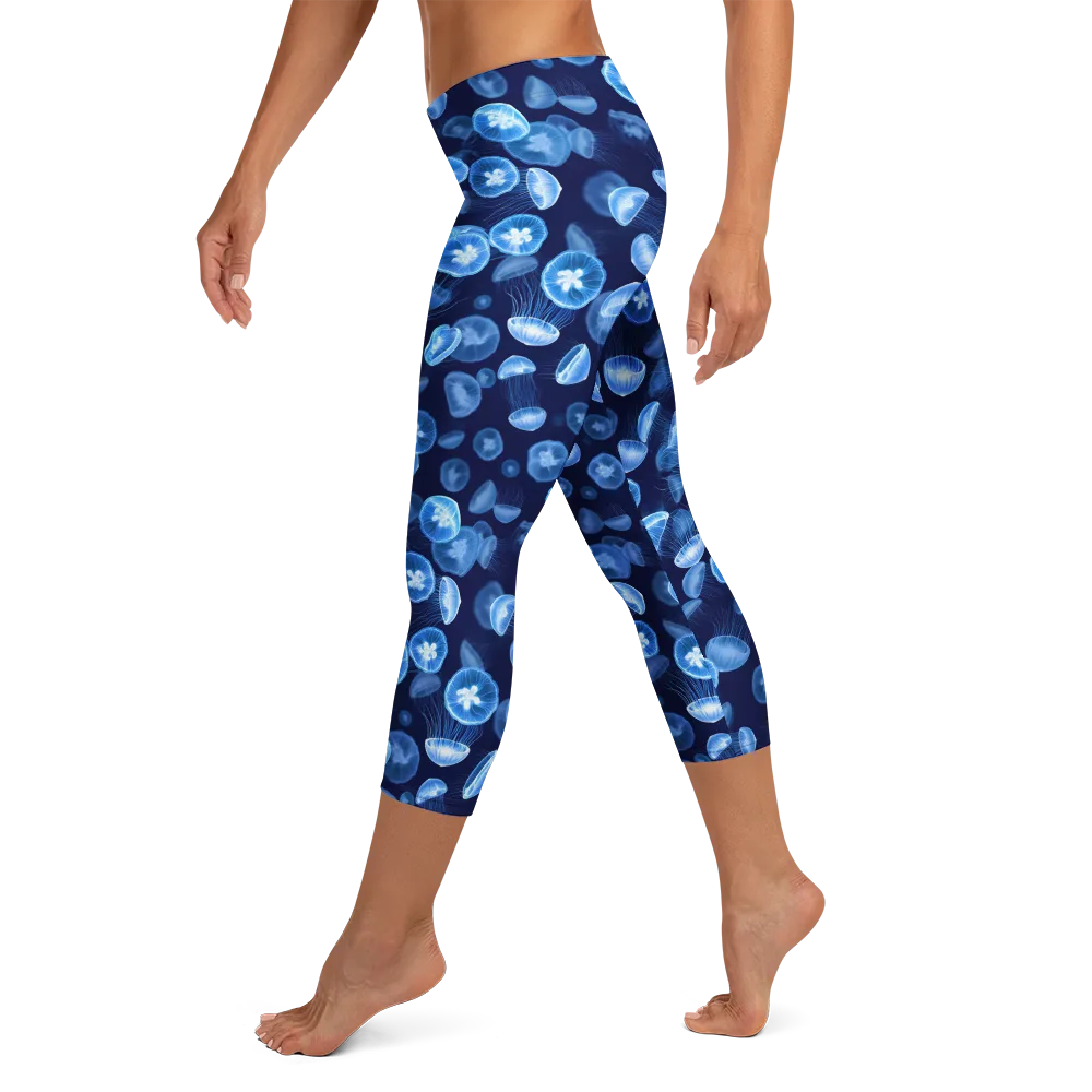 Moonlit Medusae on Capri Leggings — Left