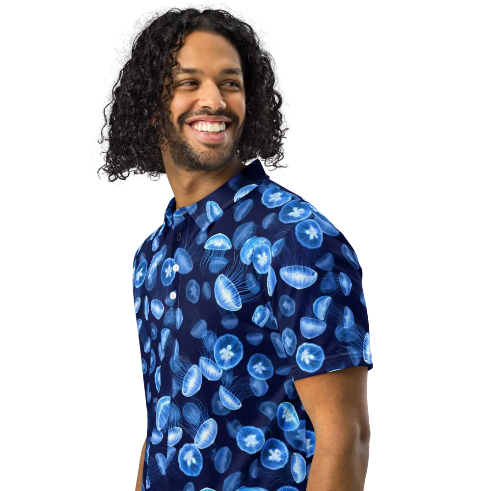 Moonlit Medusae on Men's Slim Fit Polo Shirt — Left Front