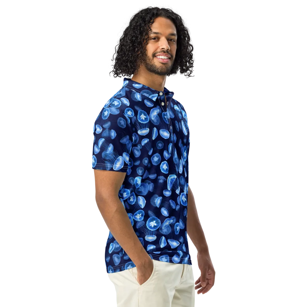 Moonlit Medusae on Men's Slim Fit Polo Shirt — Right Front