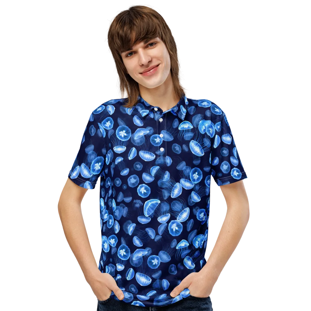 Moonlit Medusae on Men's Slim Fit Polo Shirt — Front