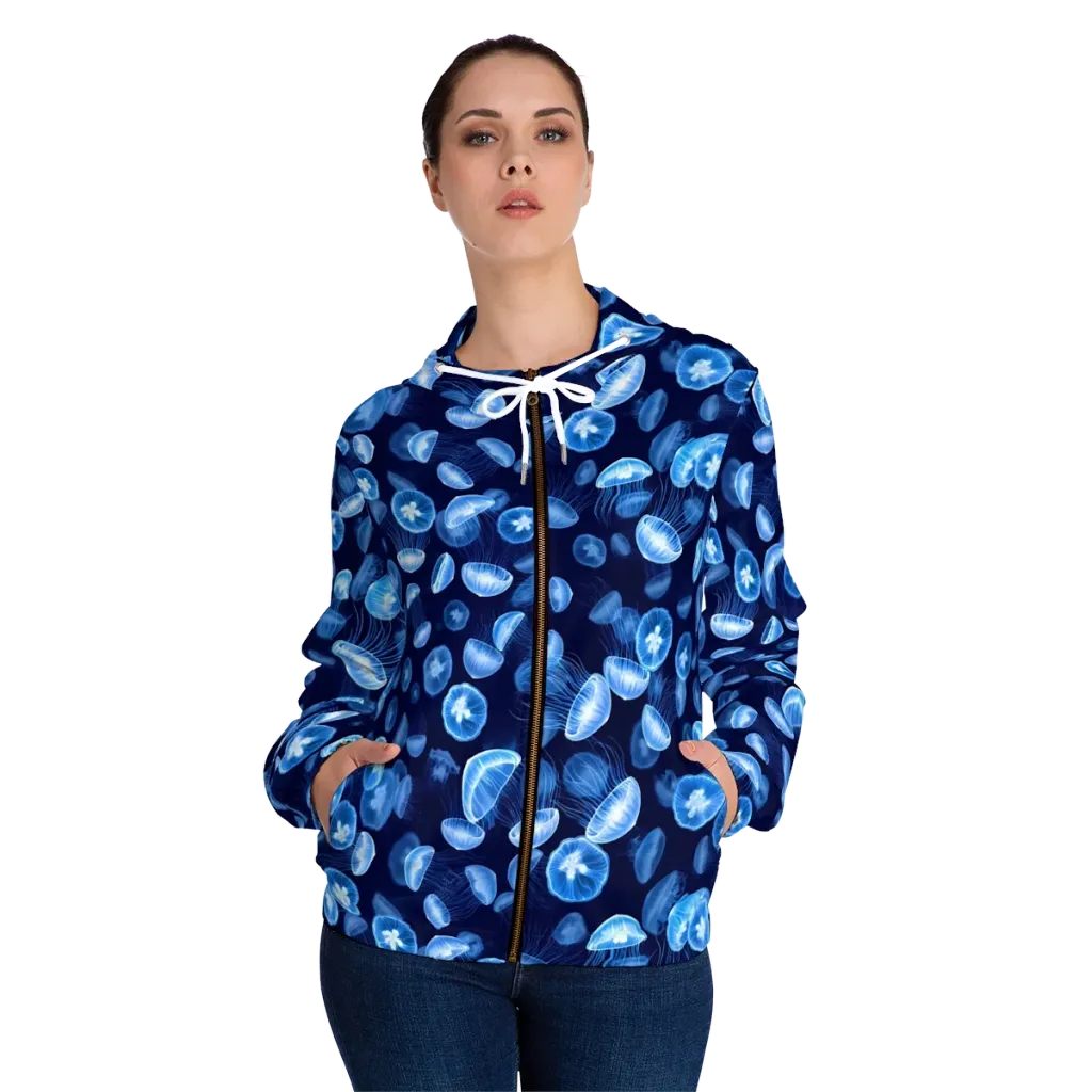 Moonlit Medusae on Women's Full-Zip Hoodie — Front On Person