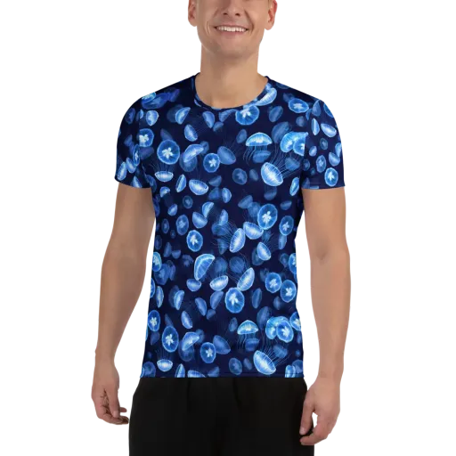 Moonlit Medusae on a Men's Athletic T-Shirt