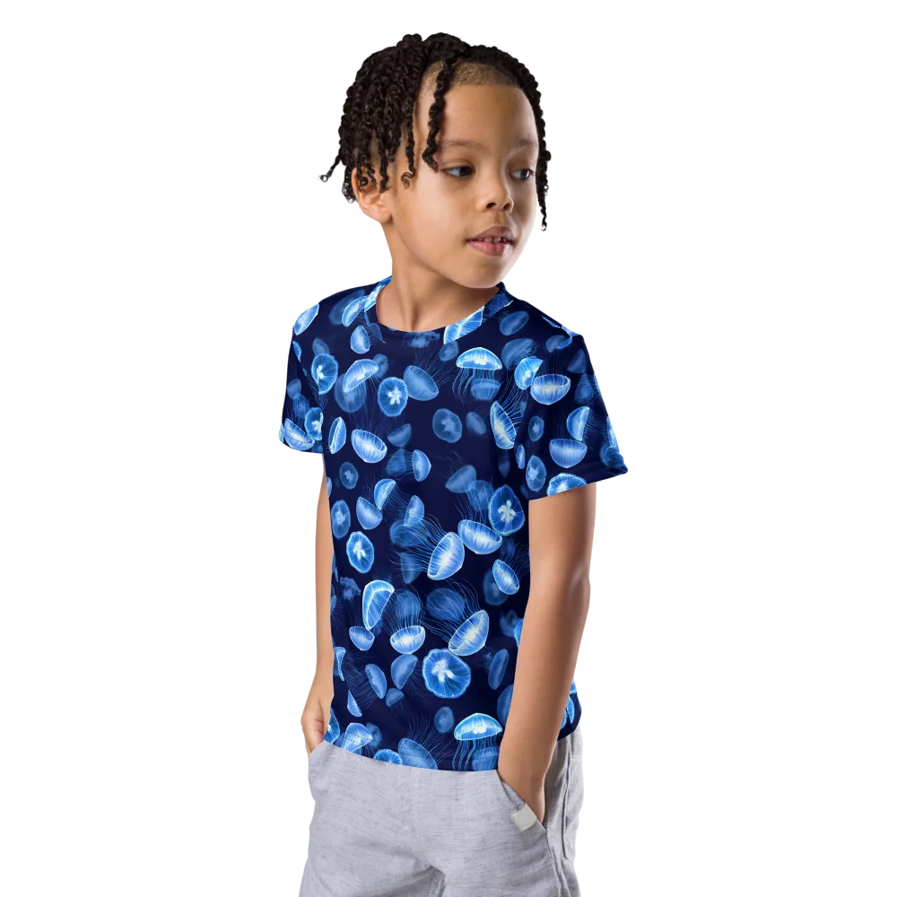 Moonlit Medusae on Kids Crew Neck T-Shirt — Left Front