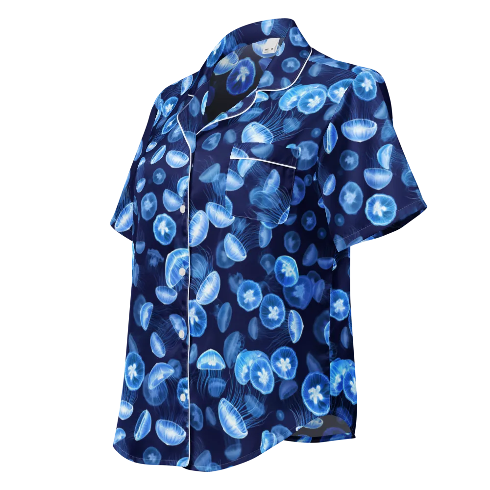 Moonlit Medusae on Women's Short Sleeve Pajama Top — Left Front