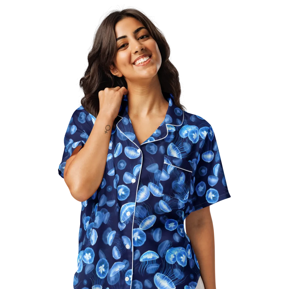 Moonlit Medusae on Women's Short Sleeve Pajama Top — Front