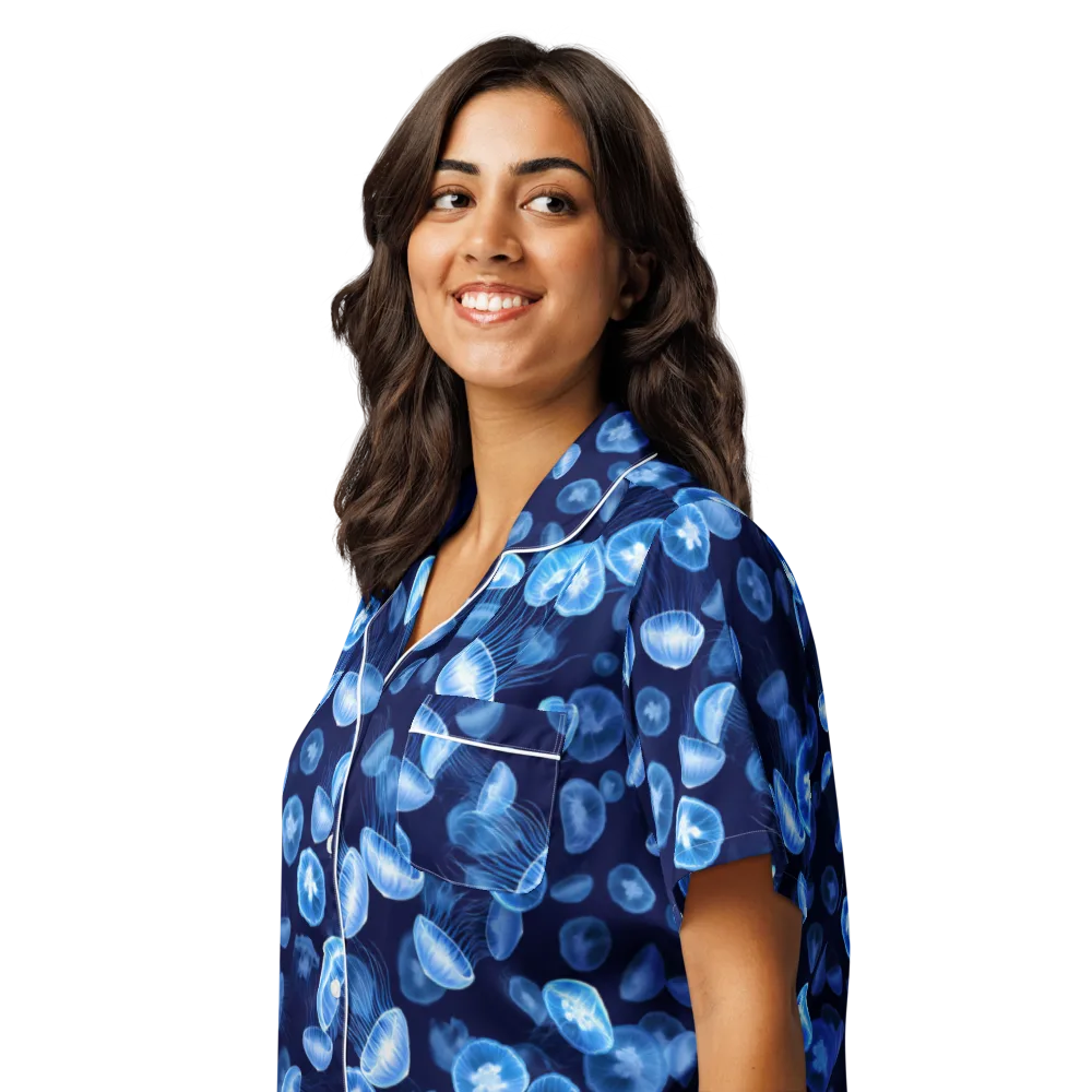 Moonlit Medusae on Women's Short Sleeve Pajama Top — Left Front